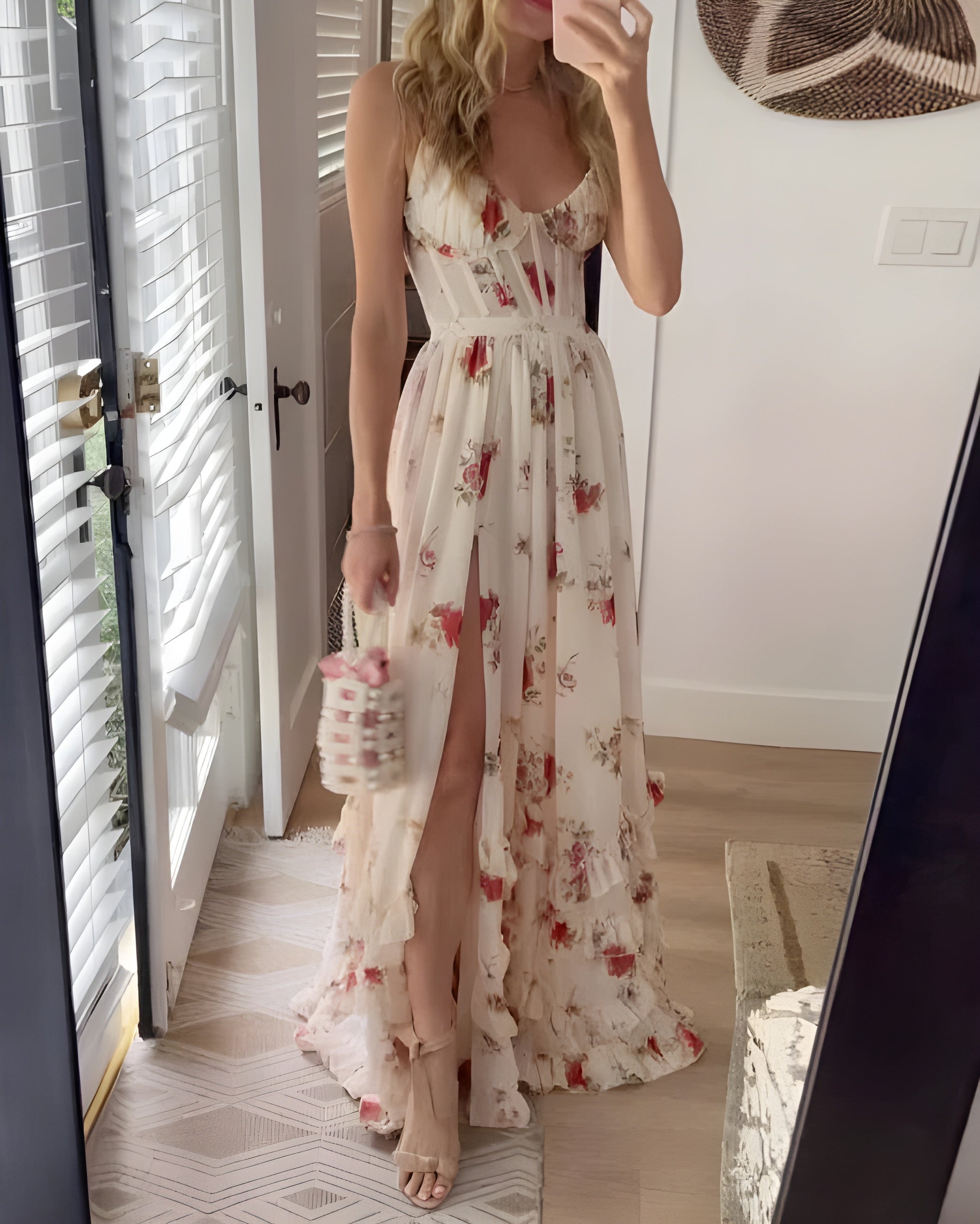 Vega floral pleated maxi summer evening dress
