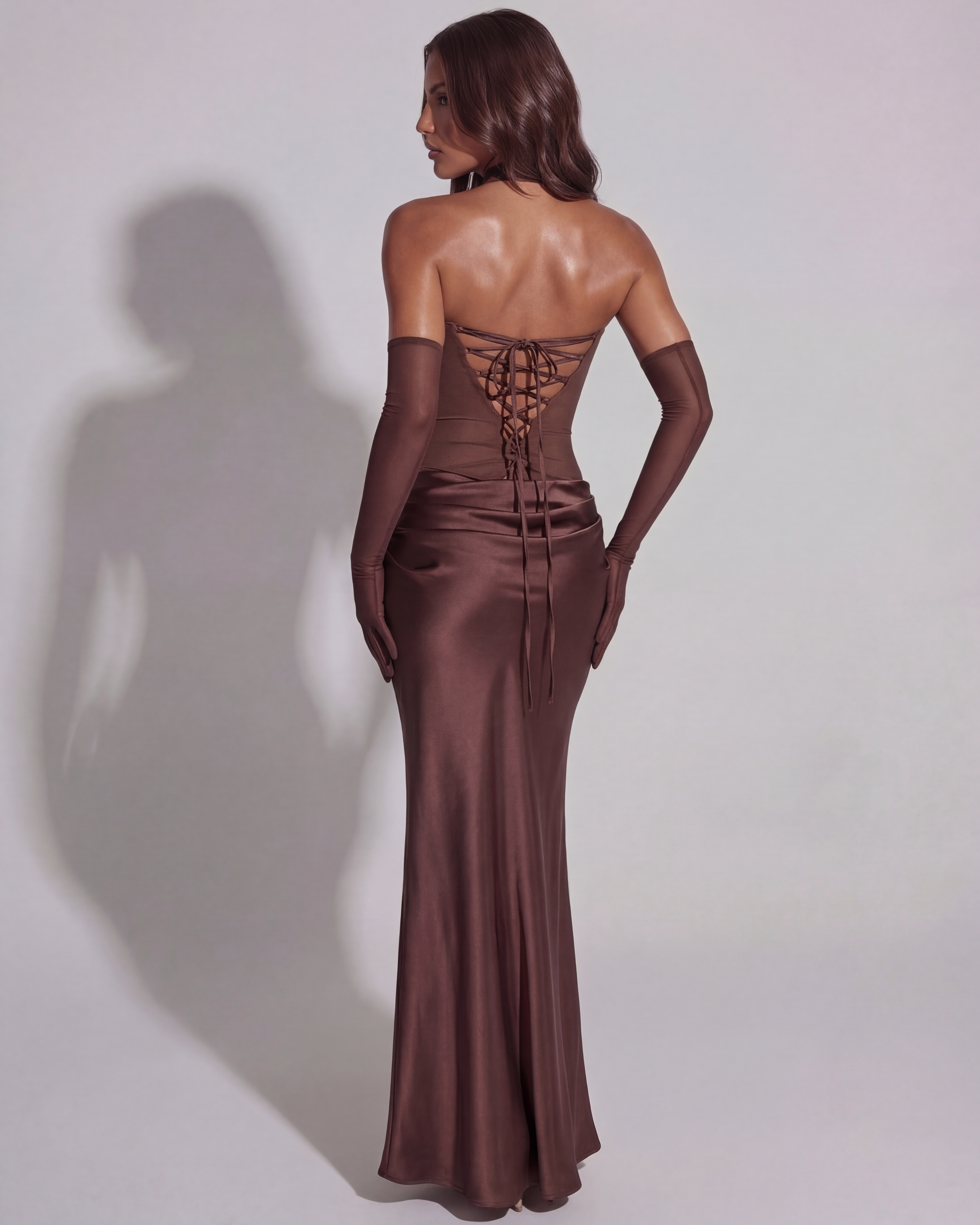 Strapless Cowled Neckline, Lace-Up Back, Black-Tie Events