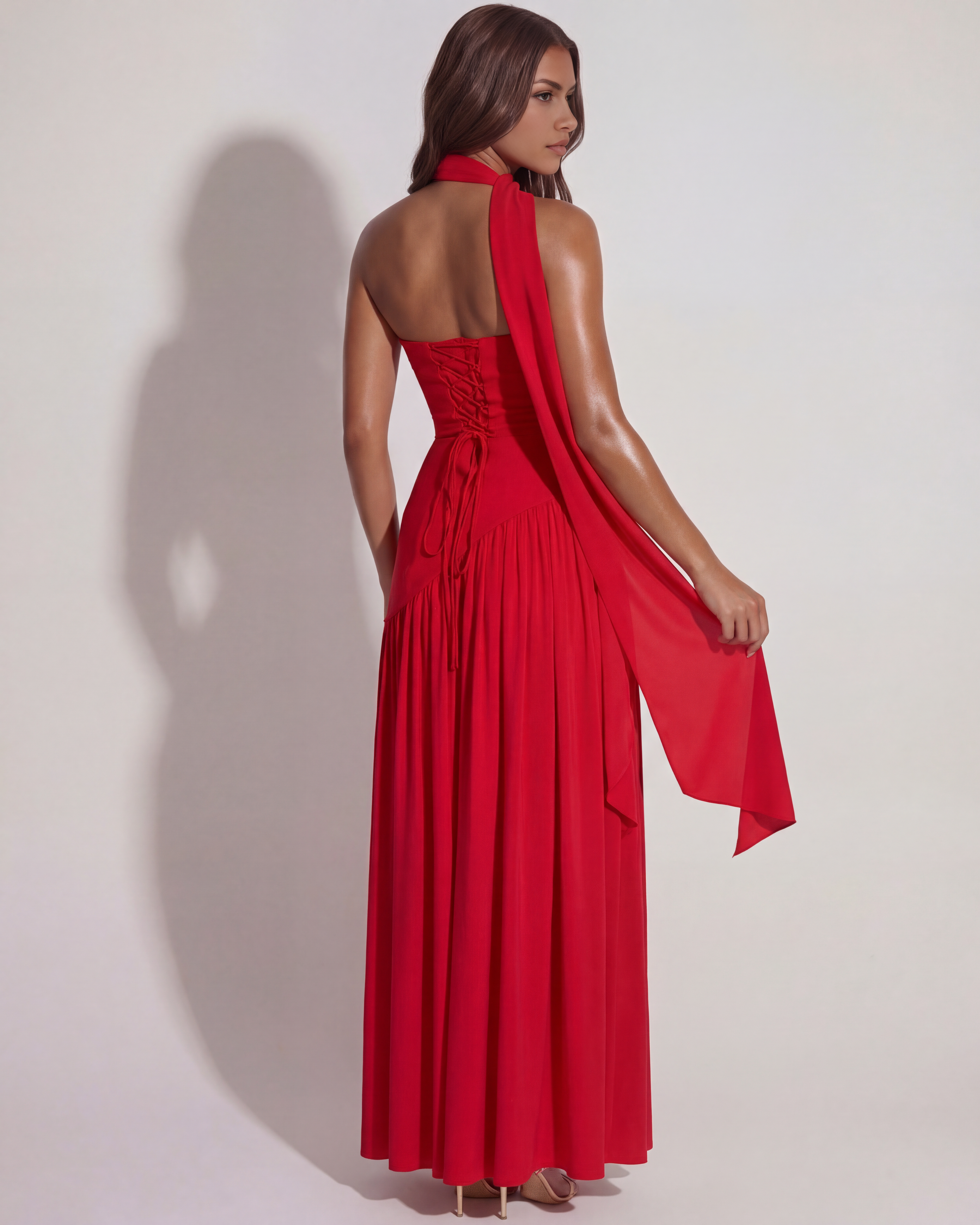 Strapless Red Crepe, Asymmetrical Design, Formal Events