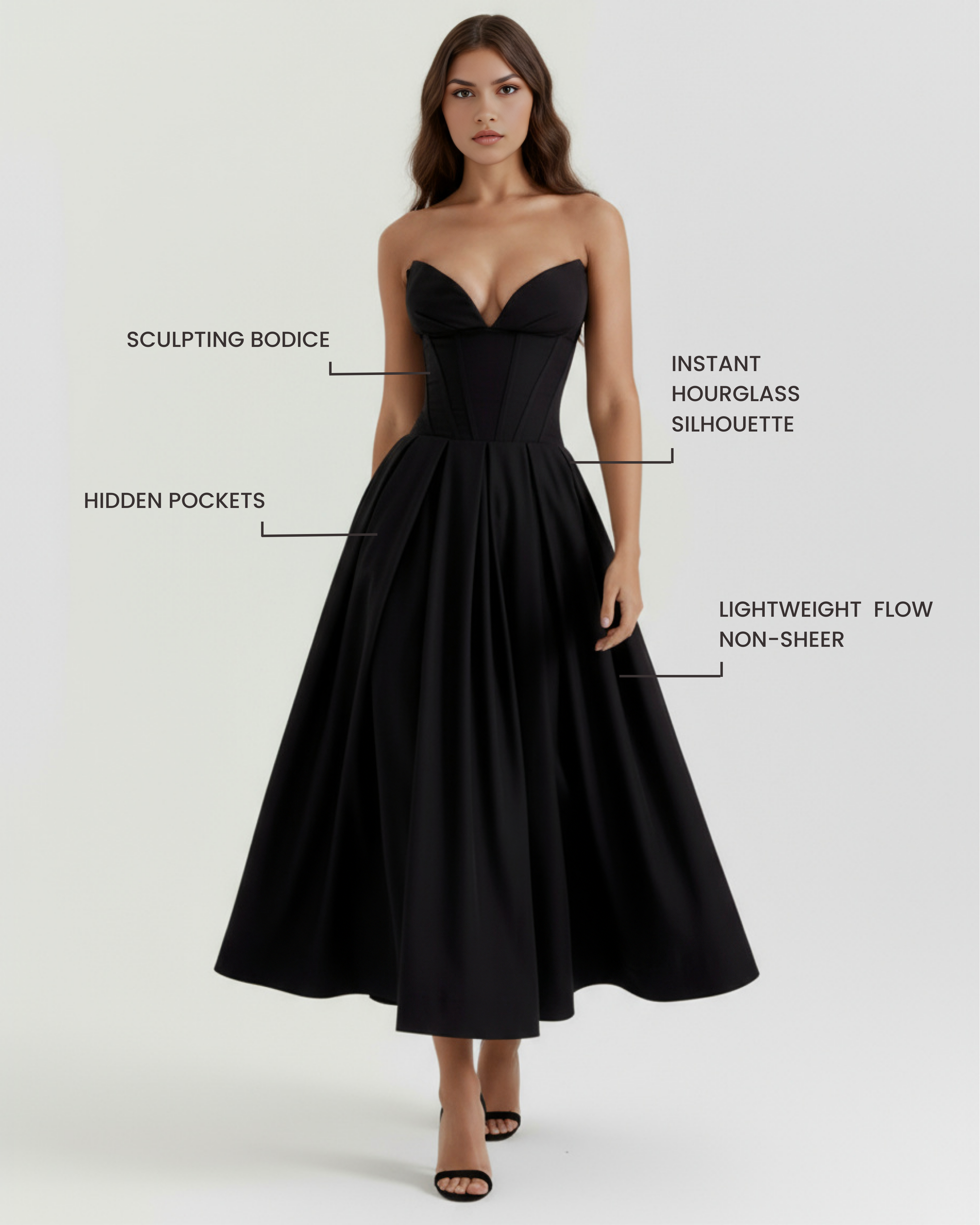 Feminine Sculpted Bodice, Voluminous Skirt, Special Occasions