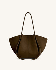 Nala Faux Suede Vegan Leather Midi Casual Tote Bag - Mocha Brown