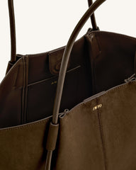 Nala Faux Suede Vegan Leather Midi Casual Tote Bag - Mocha Brown