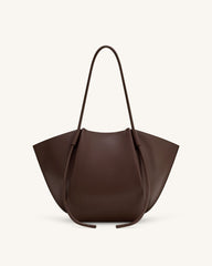 Nala Vegan Leather Wide Tote Bag - Deep Brown