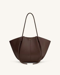 Nala Vegan Leather Wide Tote Bag - Deep Brown