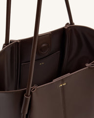 Nala Vegan Leather Wide Tote Bag - Deep Brown