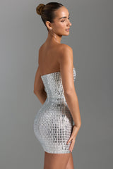 White Embellished Mini Bandeau Dress
