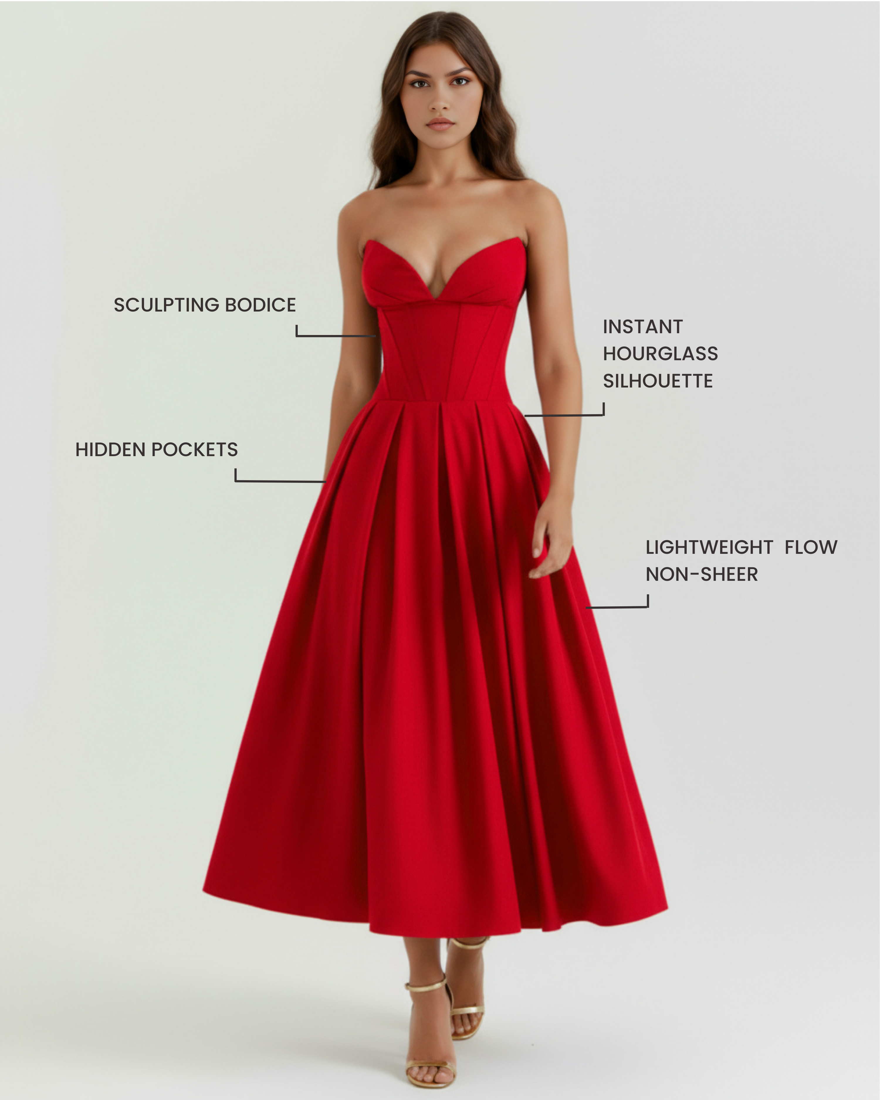 Feminine Sculpted Bodice, Voluminous Skirt, Special Occasions