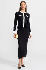 Pointelle Knit Midi Co-Ord with Contrast Trim Black