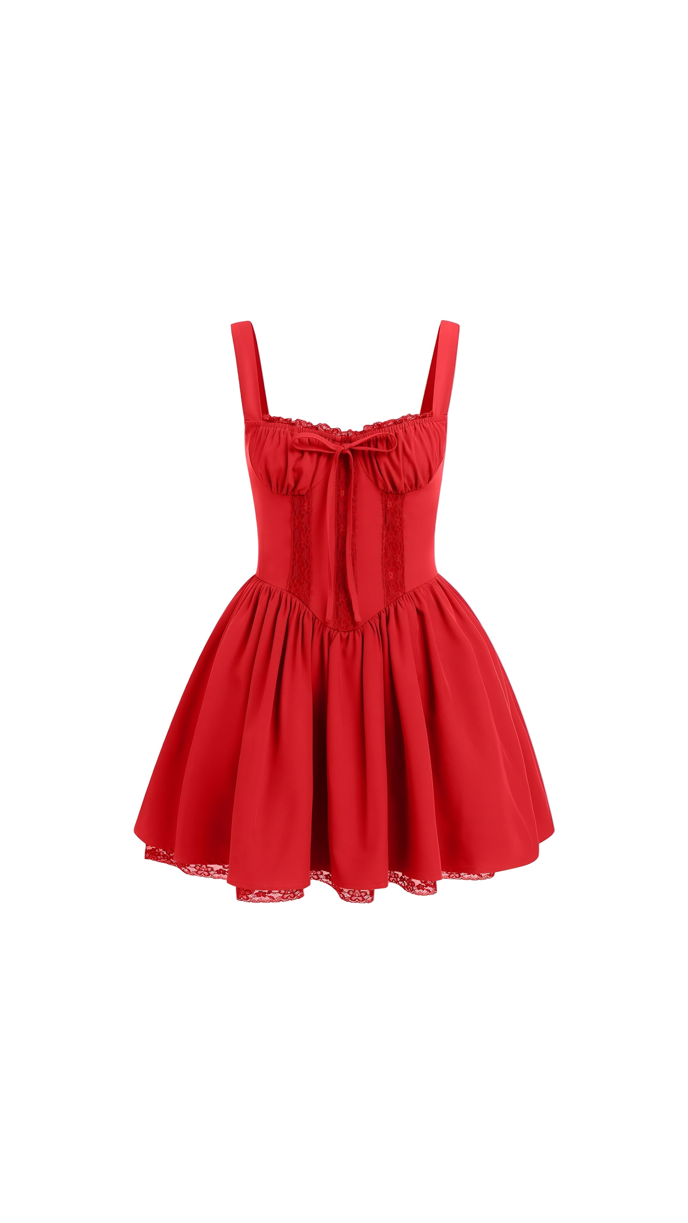 Zahra Red and White Lace-Trimmed Mini Dress