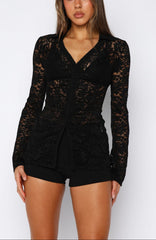 Esfi Long Sleeve Lace Top Black