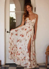 Vega floral pleated maxi summer evening dress