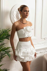 STRAPLESS SATIN MINI PARTY CO-ORD DRESS