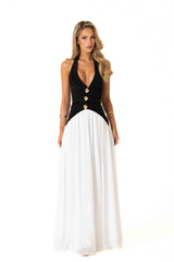 Elena Midi Dress - Black Pleated Halter