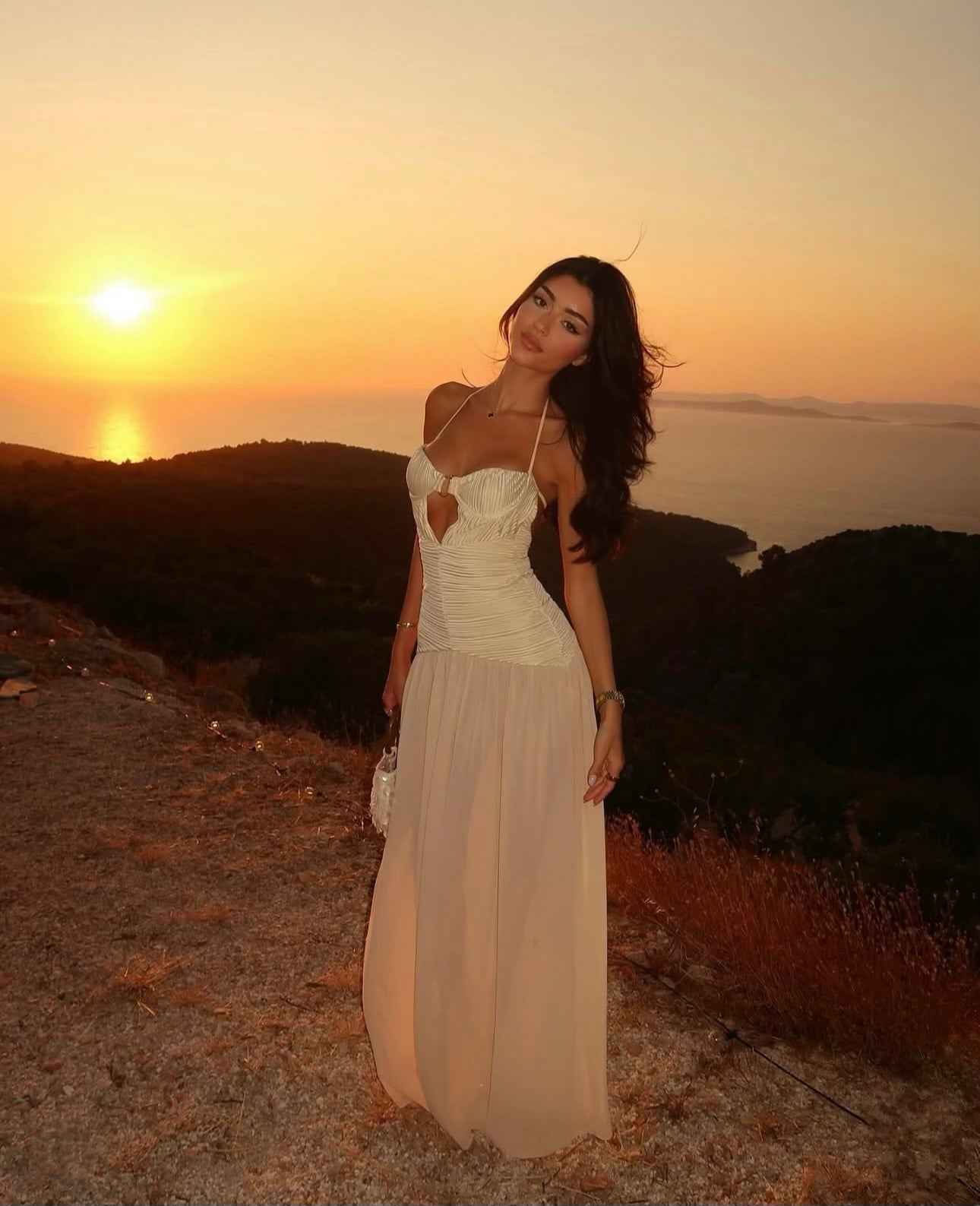 Celeste Maxi Dress - Gold Pleated Sheer Skirt