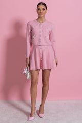 Knit Co-Ord Set With Long Sleeve Cardigan And Matching Mini Skirt - Blush Pink