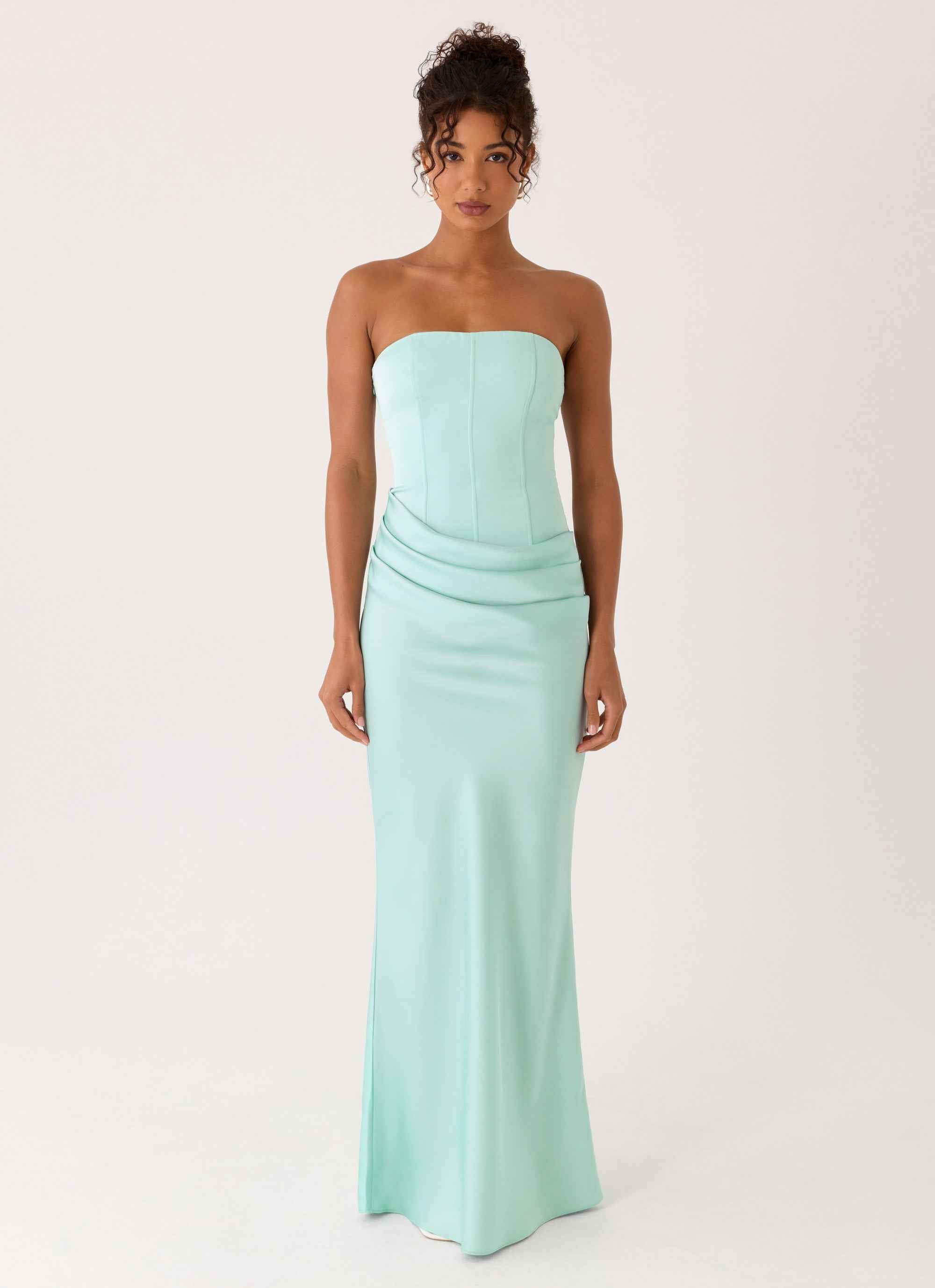Adara Maxi Dress - Aqua Corset Strapless