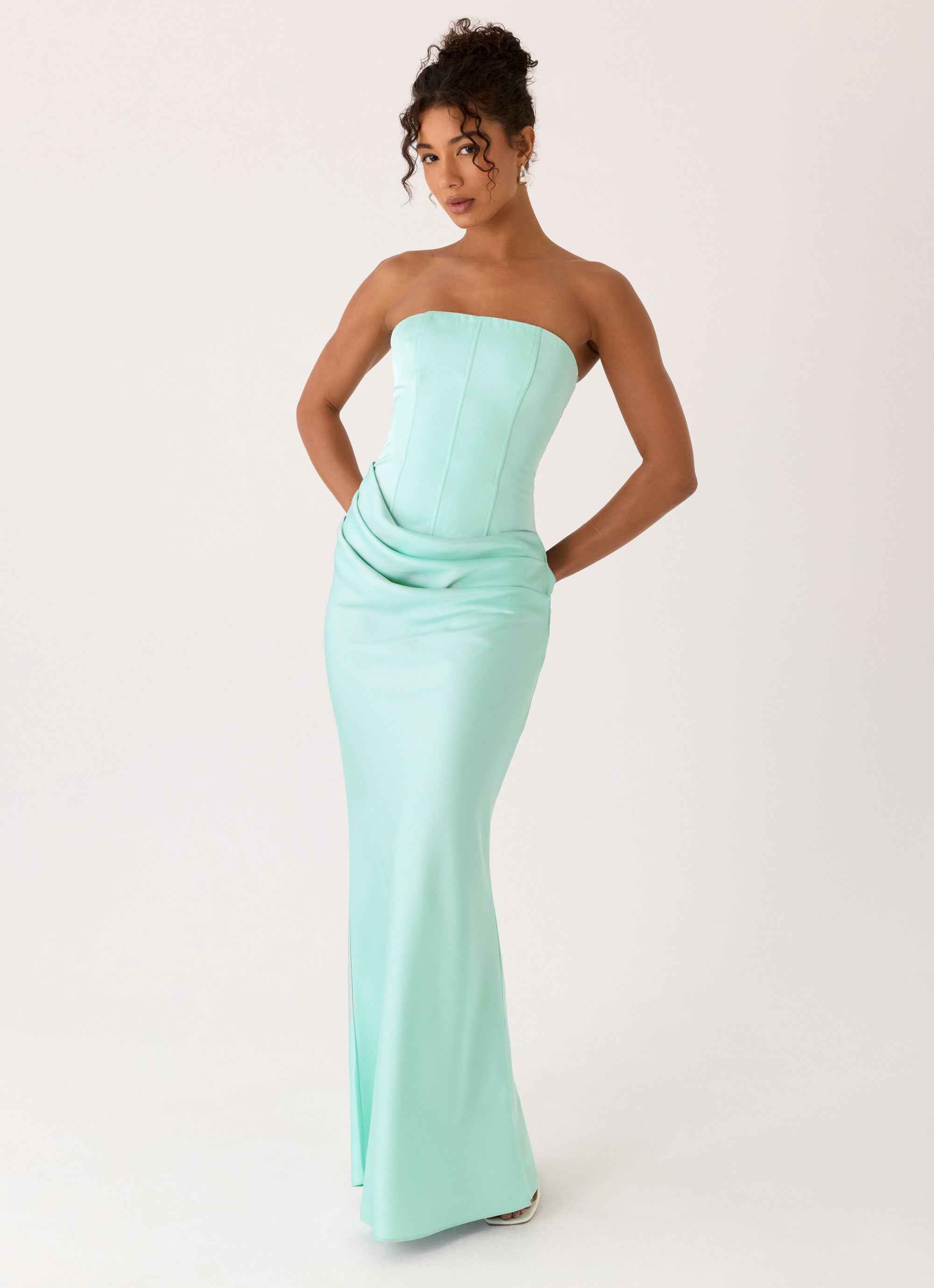 Adara Maxi Dress - Aqua Corset Strapless