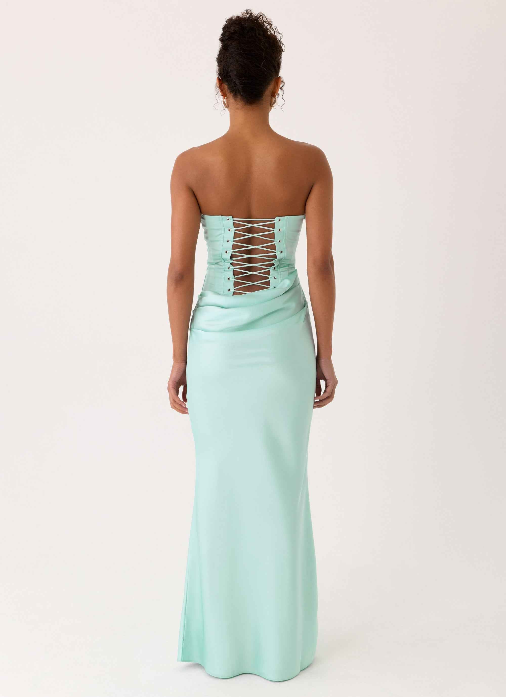 Adara Maxi Dress - Aqua Corset Strapless