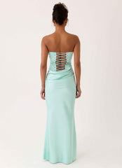 Adara Maxi Dress - Aqua Corset Strapless