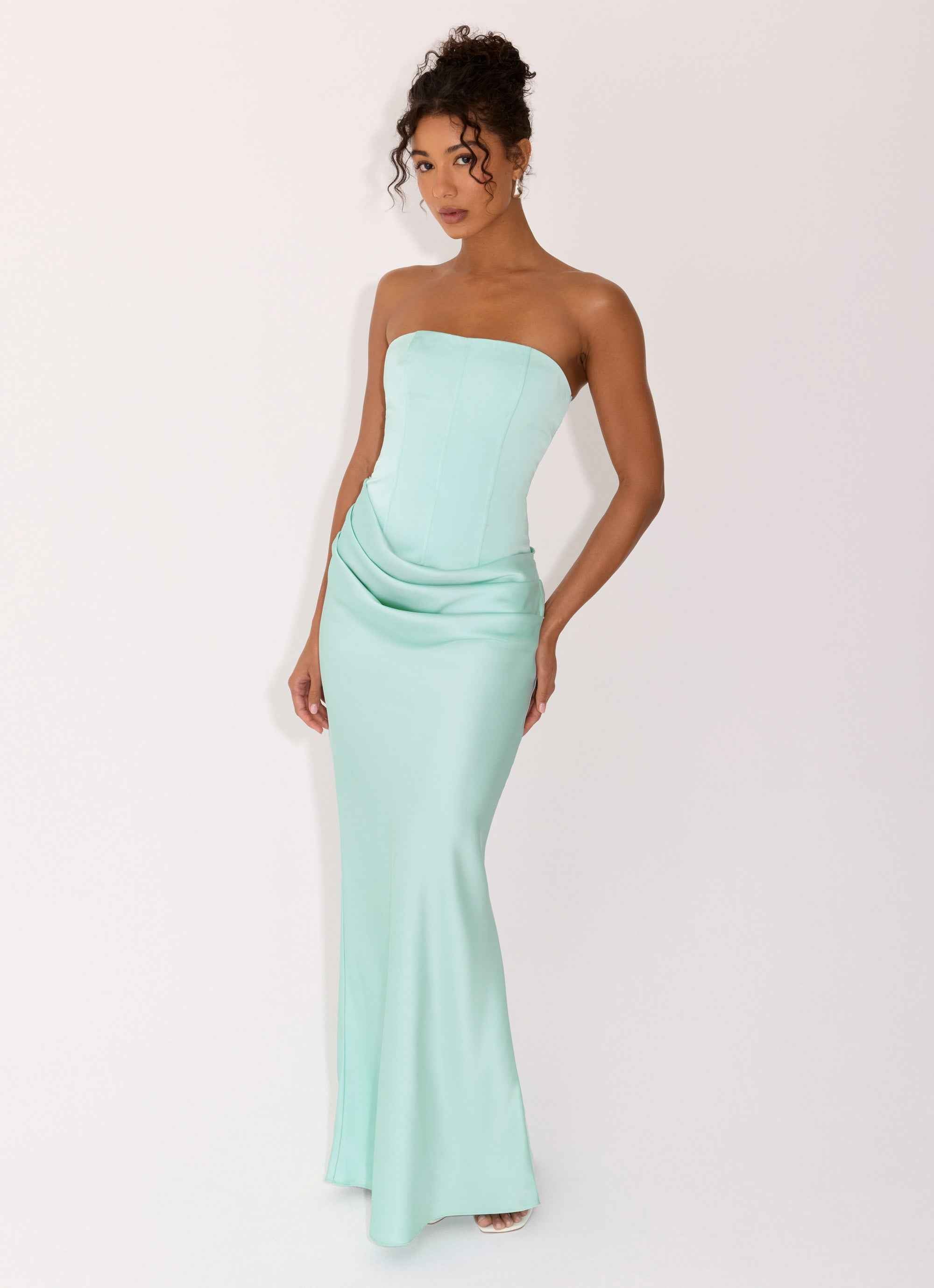 Adara Maxi Dress - Aqua Corset Strapless