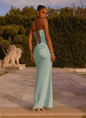 Adara Maxi Dress - Aqua Corset Strapless