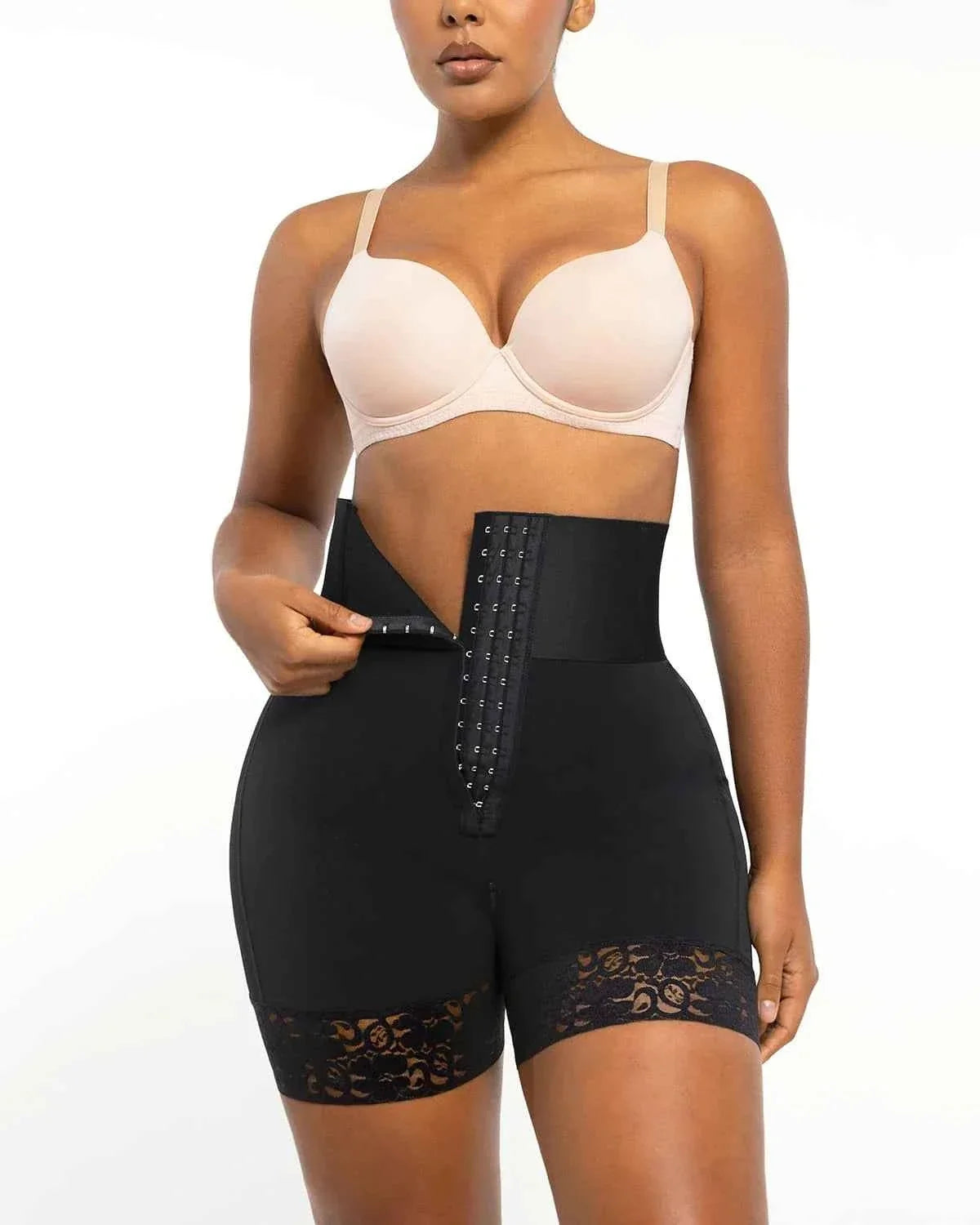 BOOT-YEAHâ„?Mini Shorts - Black Boned High-Waisted