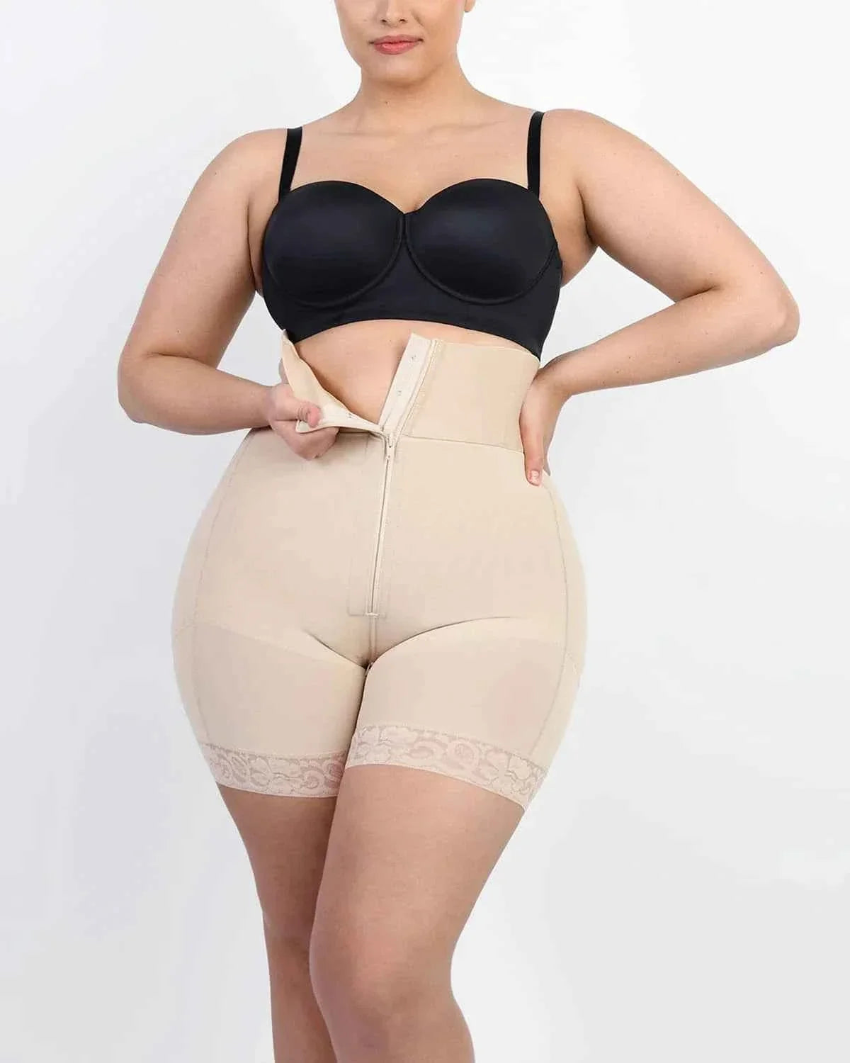BOOT-YEAHâ„?Mini Shorts - Black Boned High-Waisted