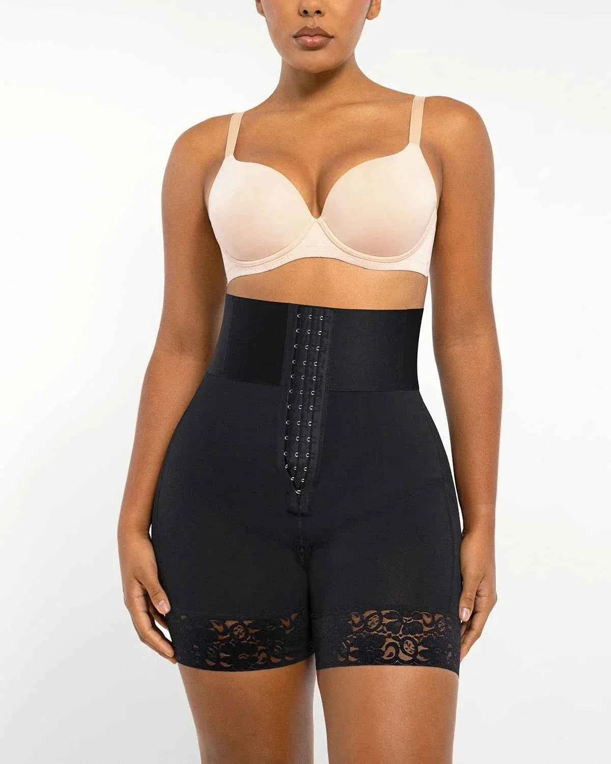BOOT-YEAHâ„?Mini Shorts - Black Boned High-Waisted