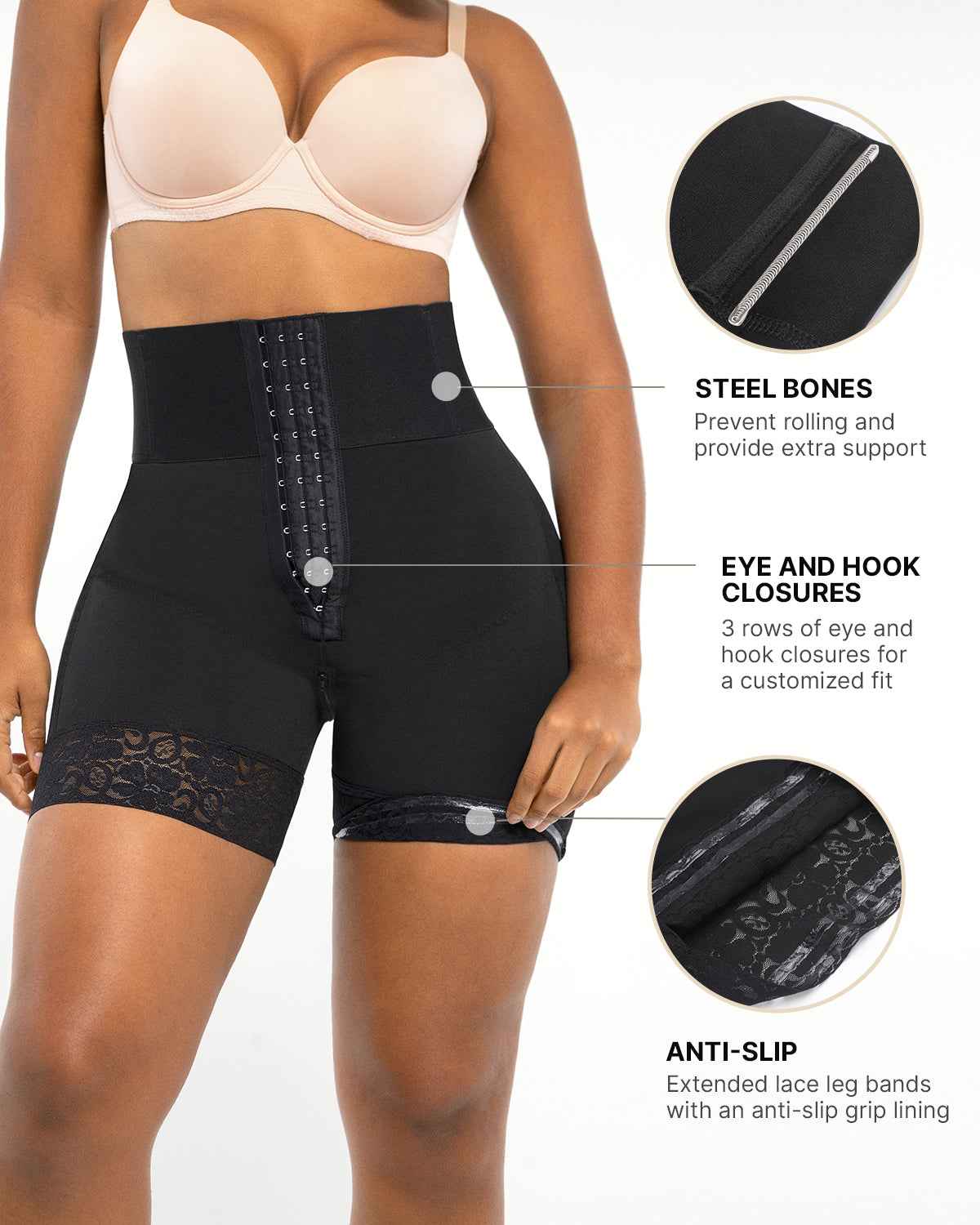 BOOT-YEAHâ„?Mini Shorts - Black Boned High-Waisted