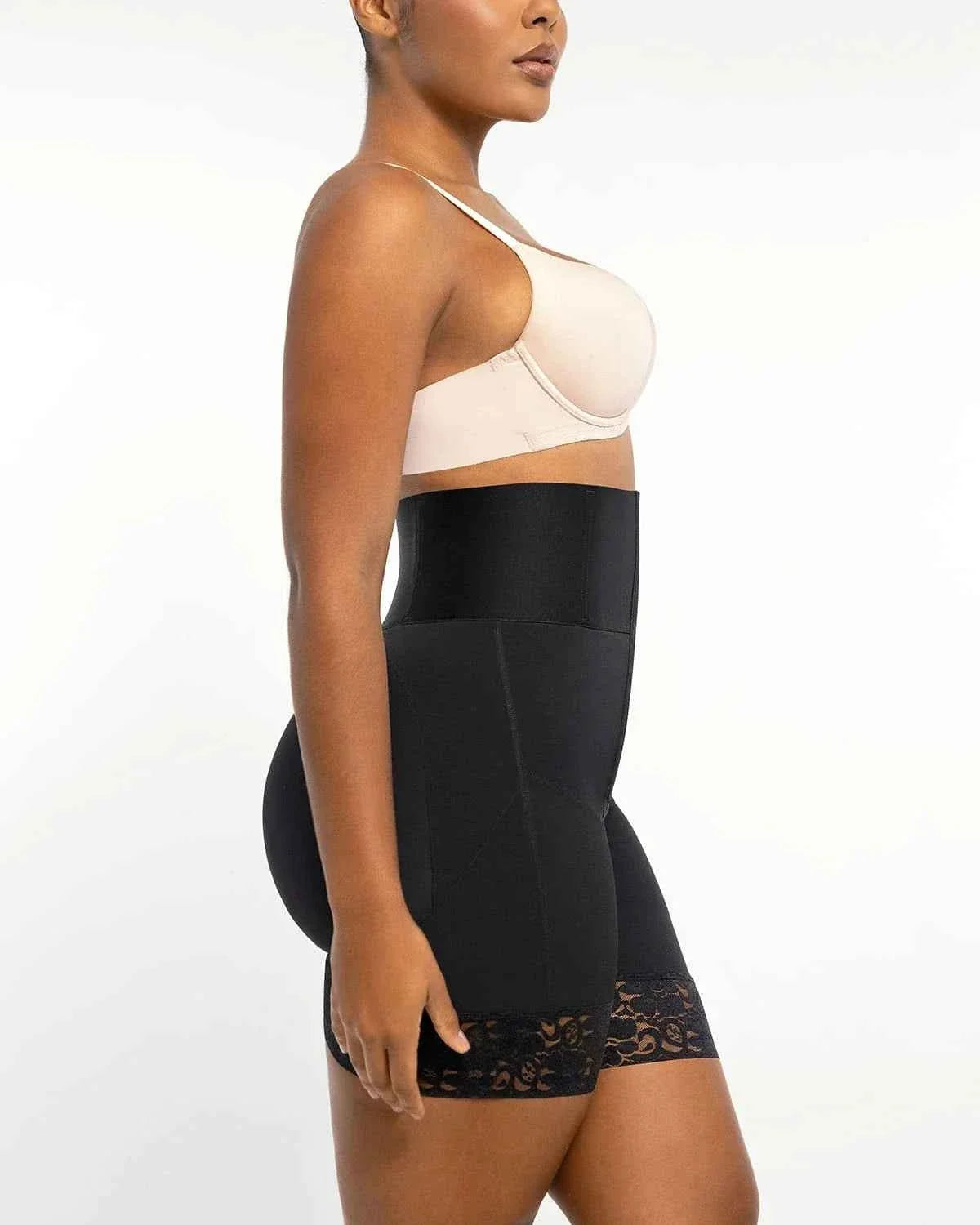 BOOT-YEAHâ„?Mini Shorts - Black Boned High-Waisted