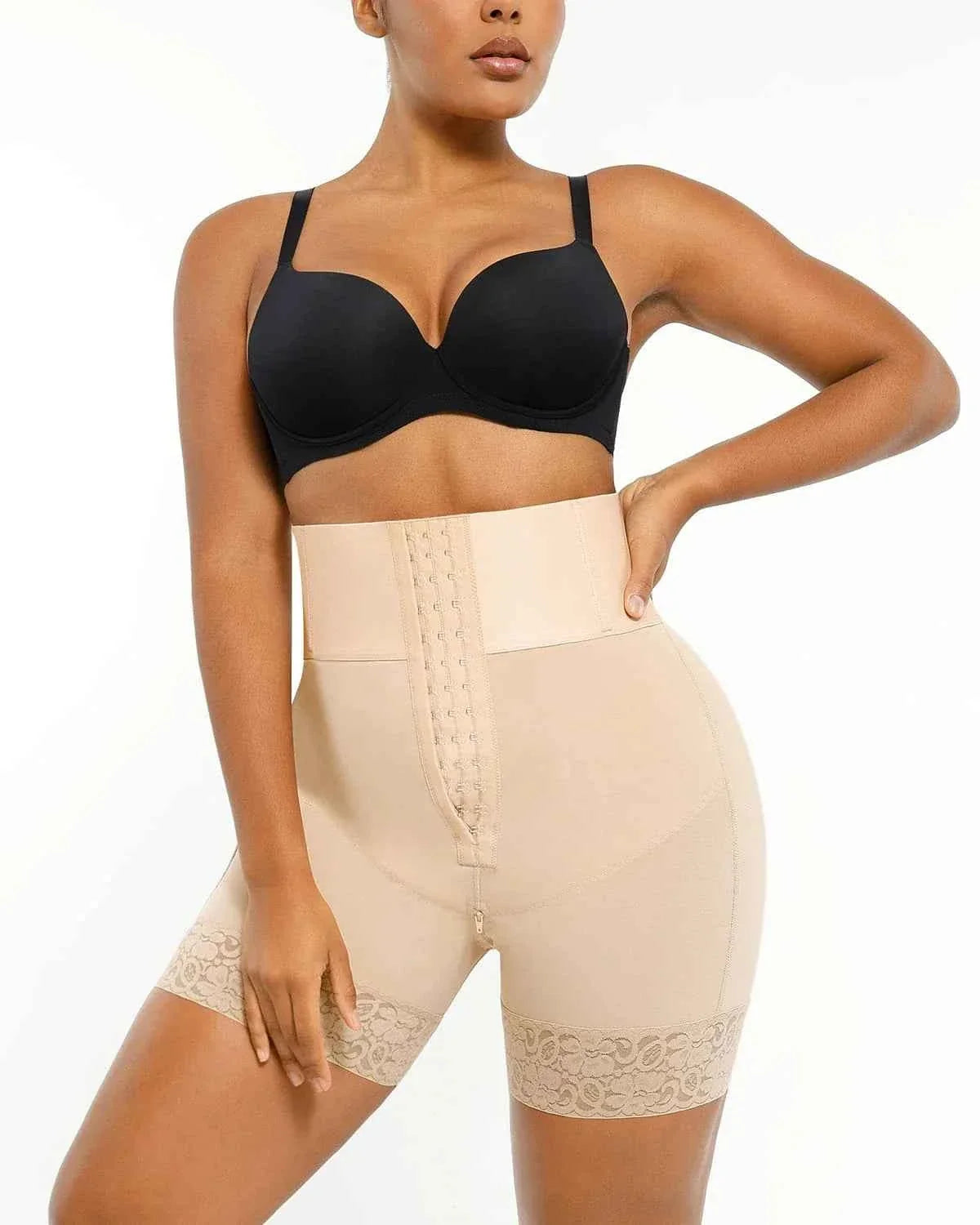 BOOT-YEAHâ„?Mini Shorts - Black Boned High-Waisted