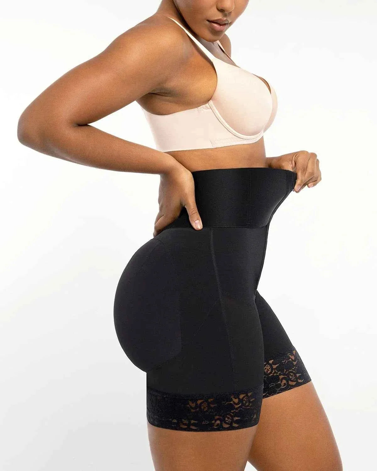 BOOT-YEAHâ„?Mini Shorts - Black Boned High-Waisted