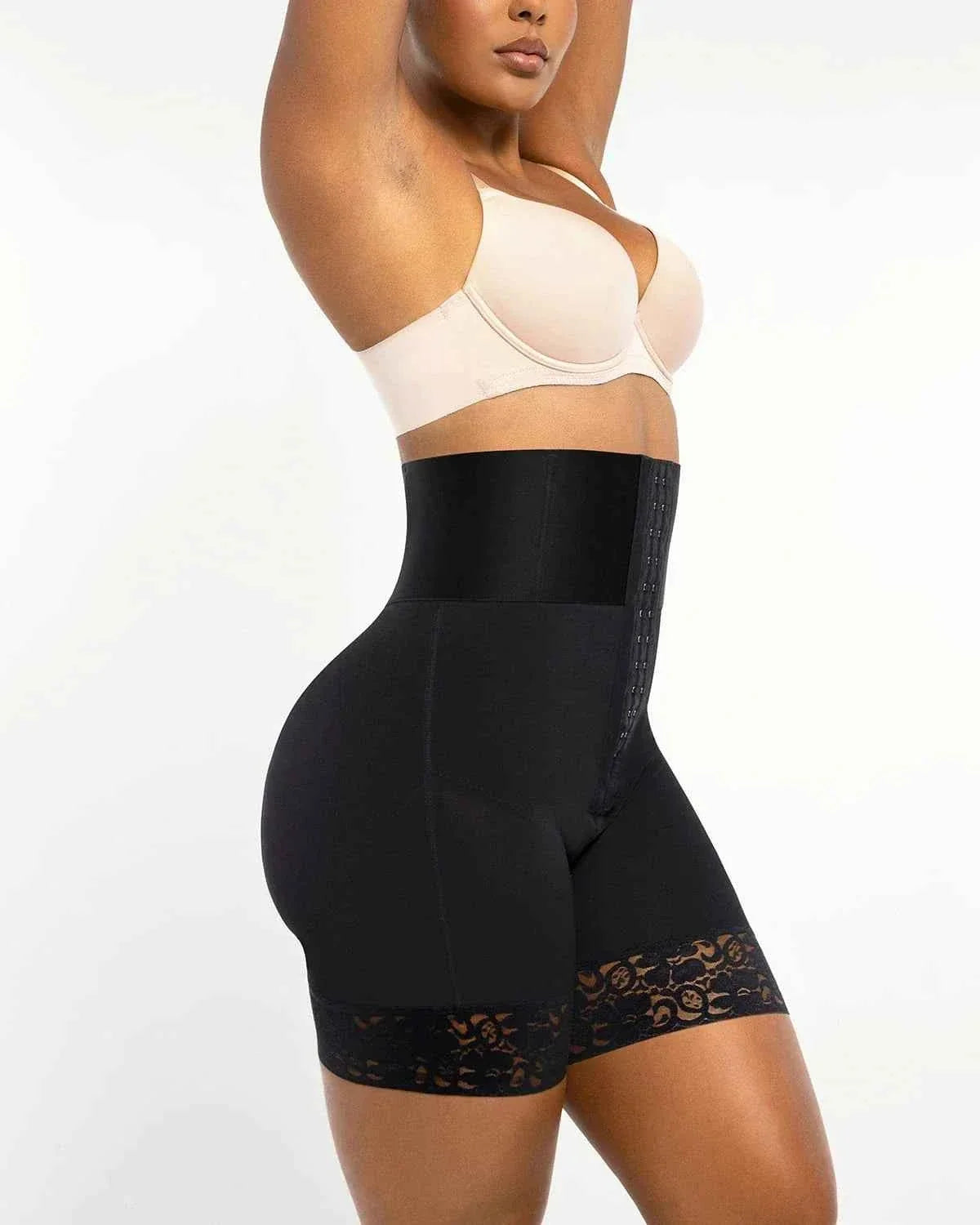 BOOT-YEAHâ„?Mini Shorts - Black Boned High-Waisted