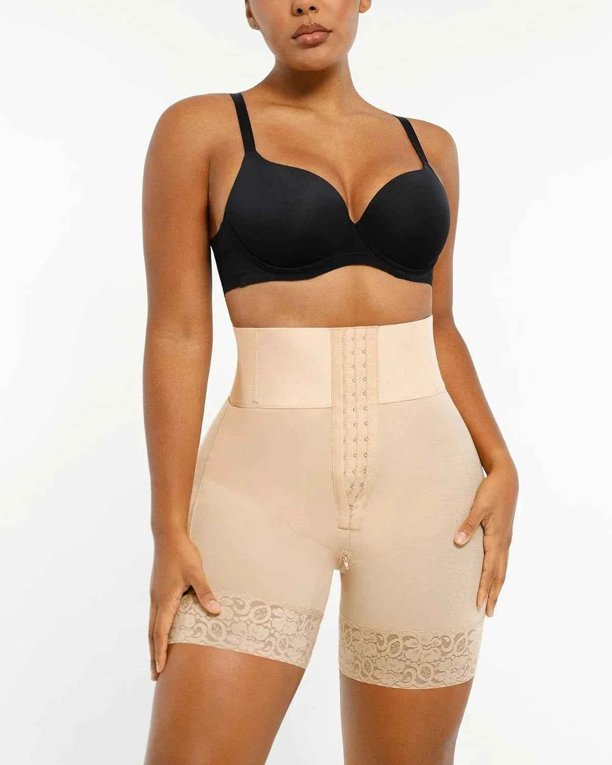 BOOT-YEAHâ„?Mini Shorts - Black Boned High-Waisted