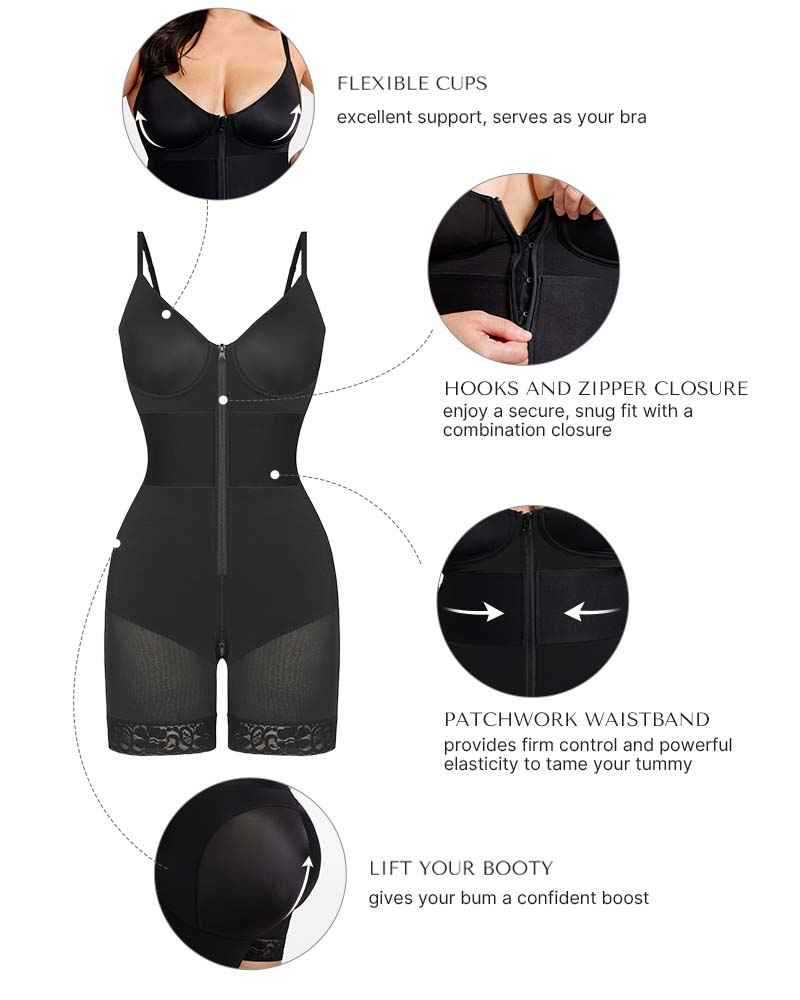 Bare Essentials Midi Bodysuit - Black Lace Shaping
