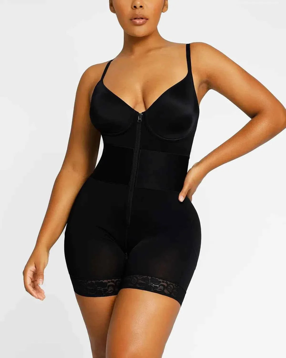 Bare Essentials Midi Bodysuit - Black Lace Shaping