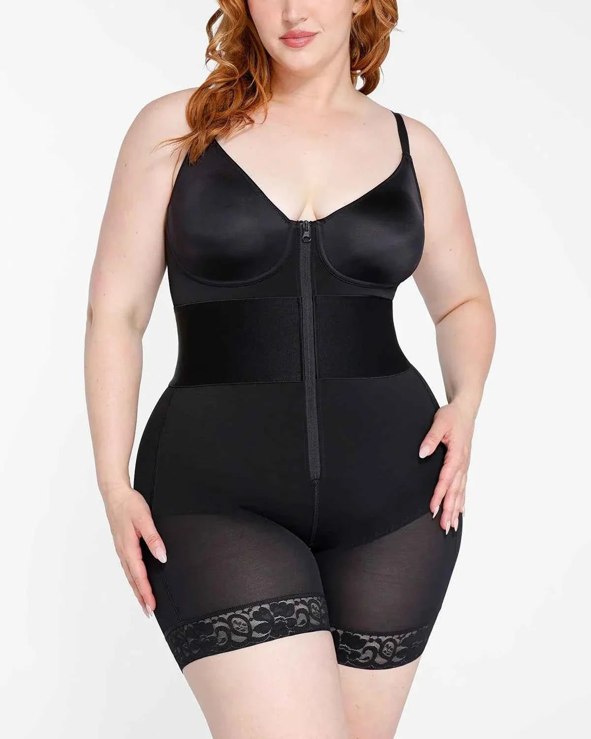 Bare Essentials Midi Bodysuit - Black Lace Shaping