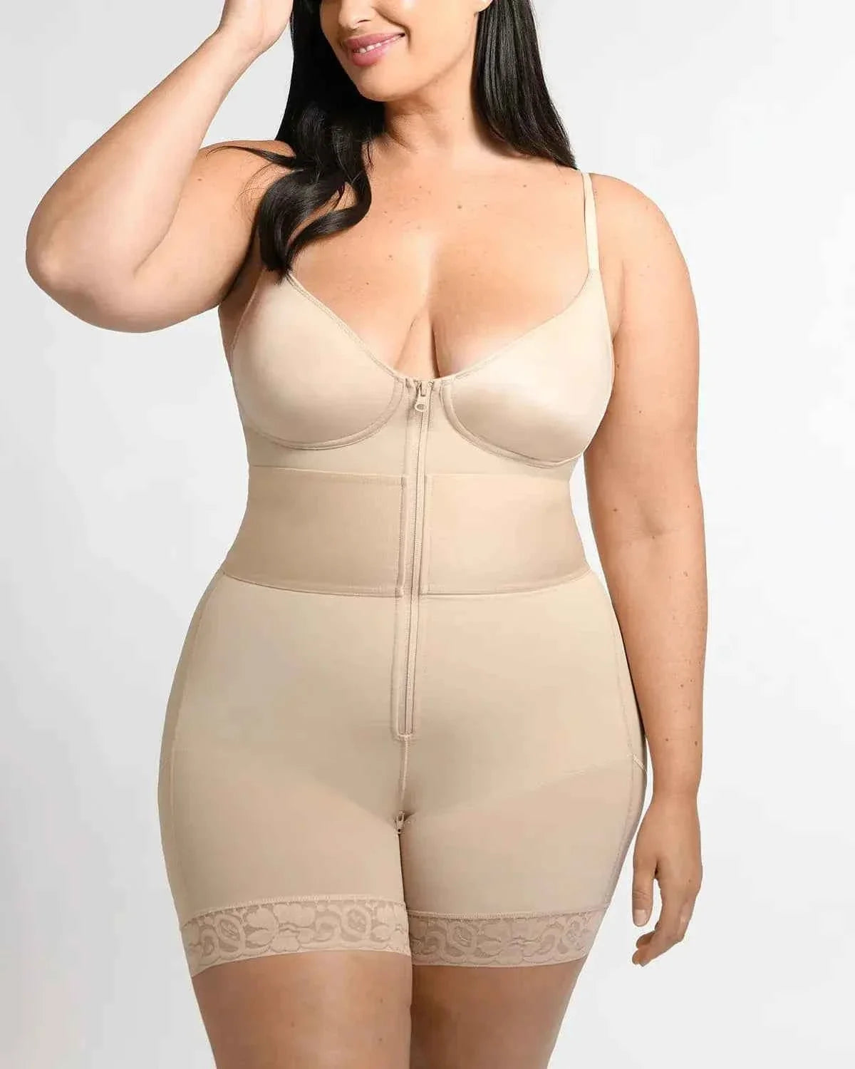Bare Essentials Midi Bodysuit - Black Lace Shaping