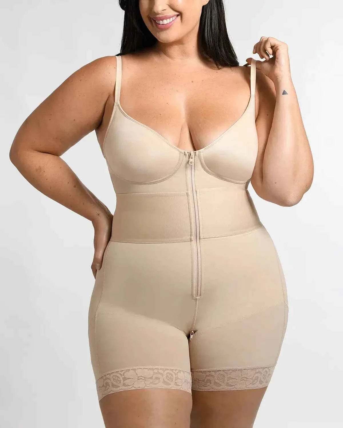 Bare Essentials Midi Bodysuit - Black Lace Shaping