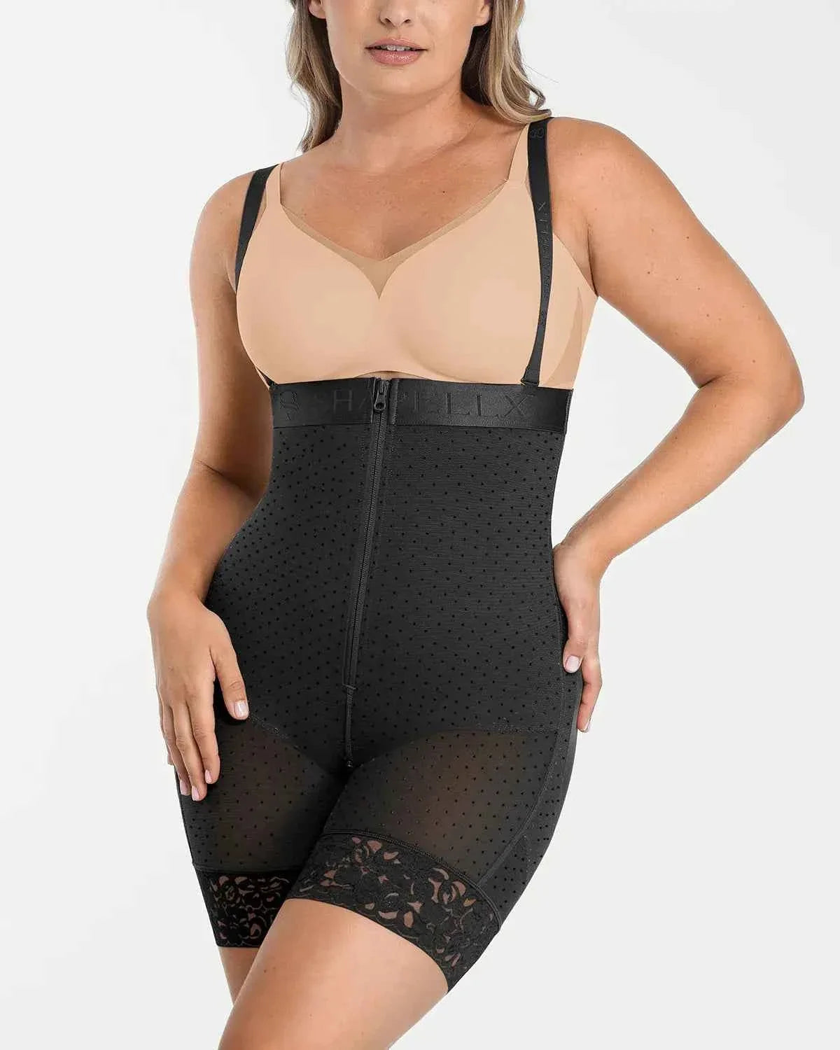 BOOT-YEAHâ„?High-Waisted Mini Dress - Polka Dot Lace