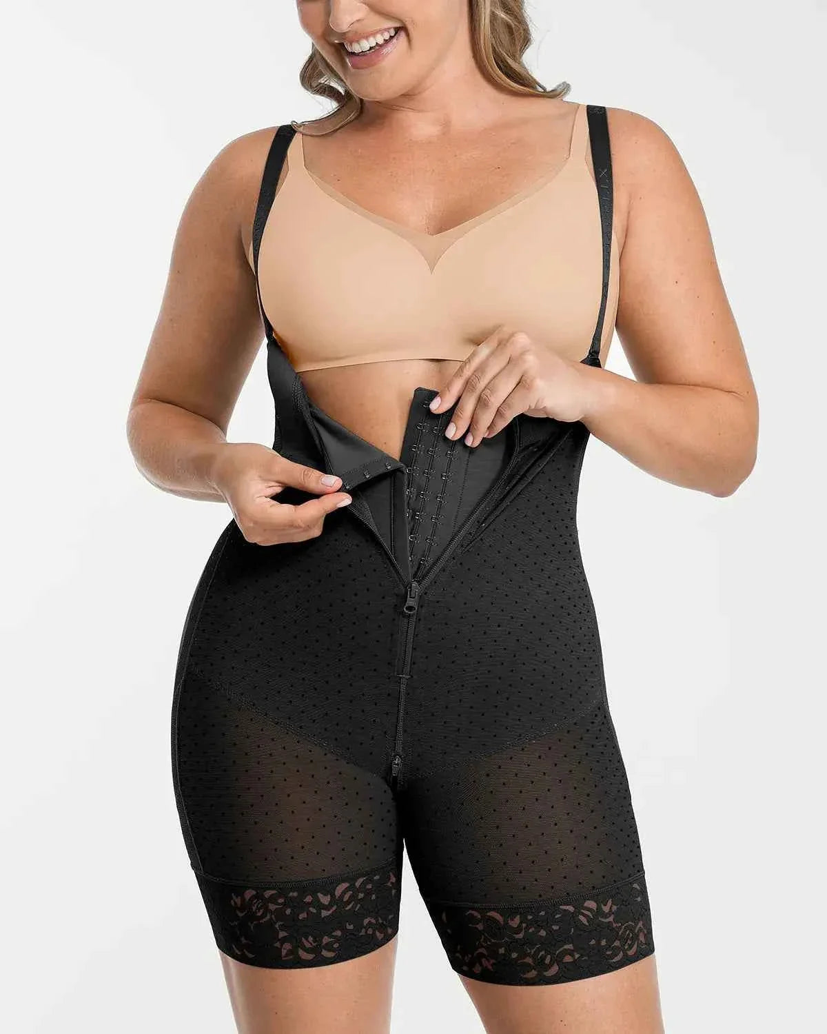 BOOT-YEAHâ„?High-Waisted Mini Dress - Polka Dot Lace