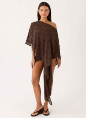 Aizza Midi Cape - Chocolate Beaded Knit