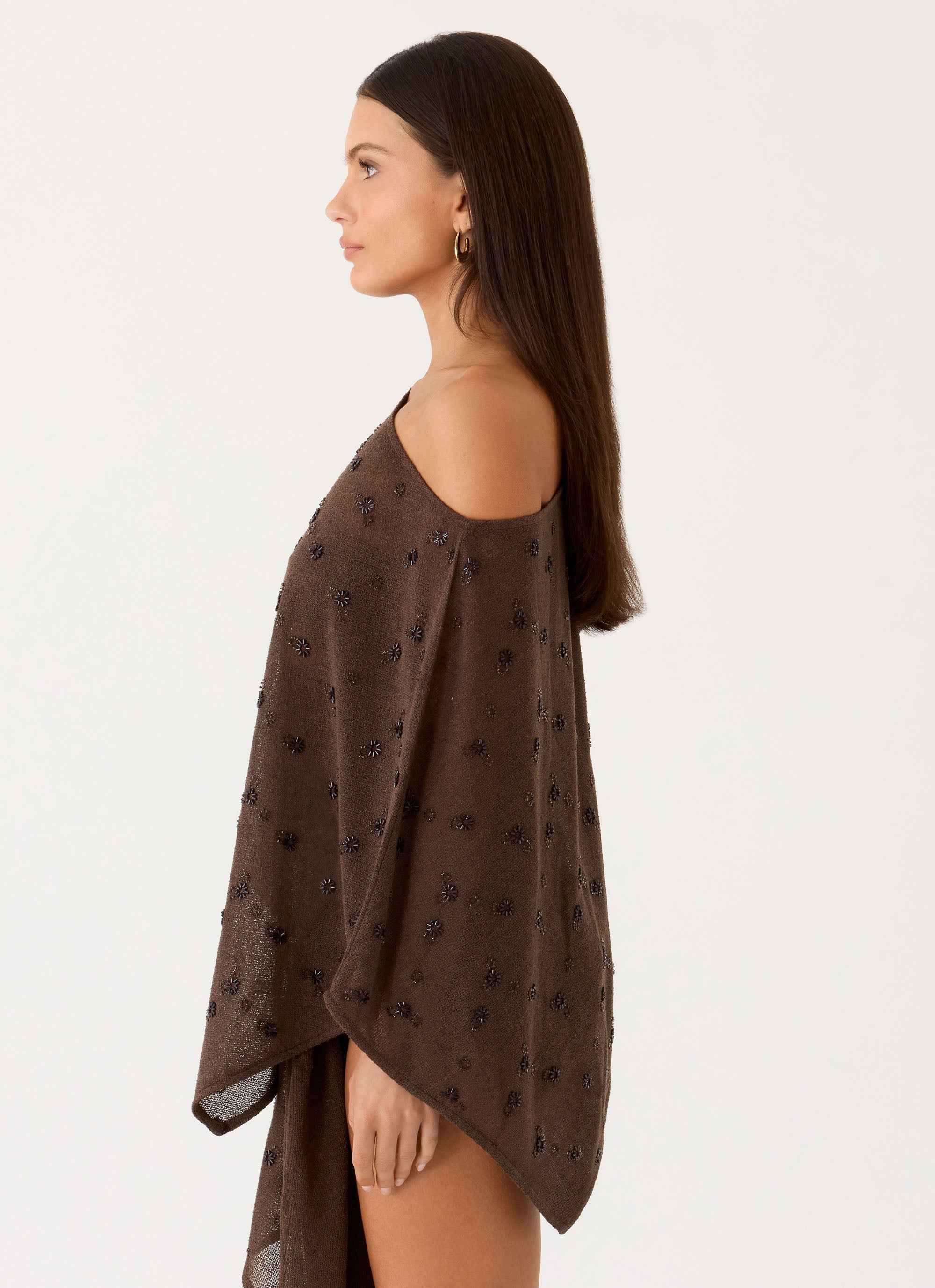 Aizza Midi Cape - Chocolate Beaded Knit