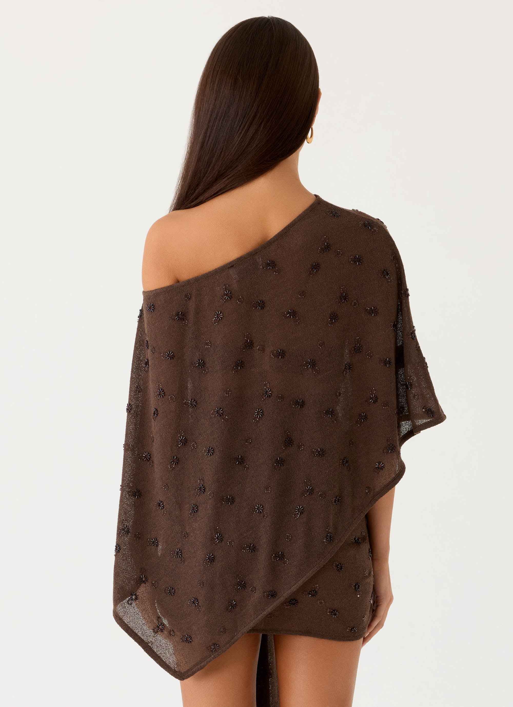 Aizza Midi Cape - Chocolate Beaded Knit