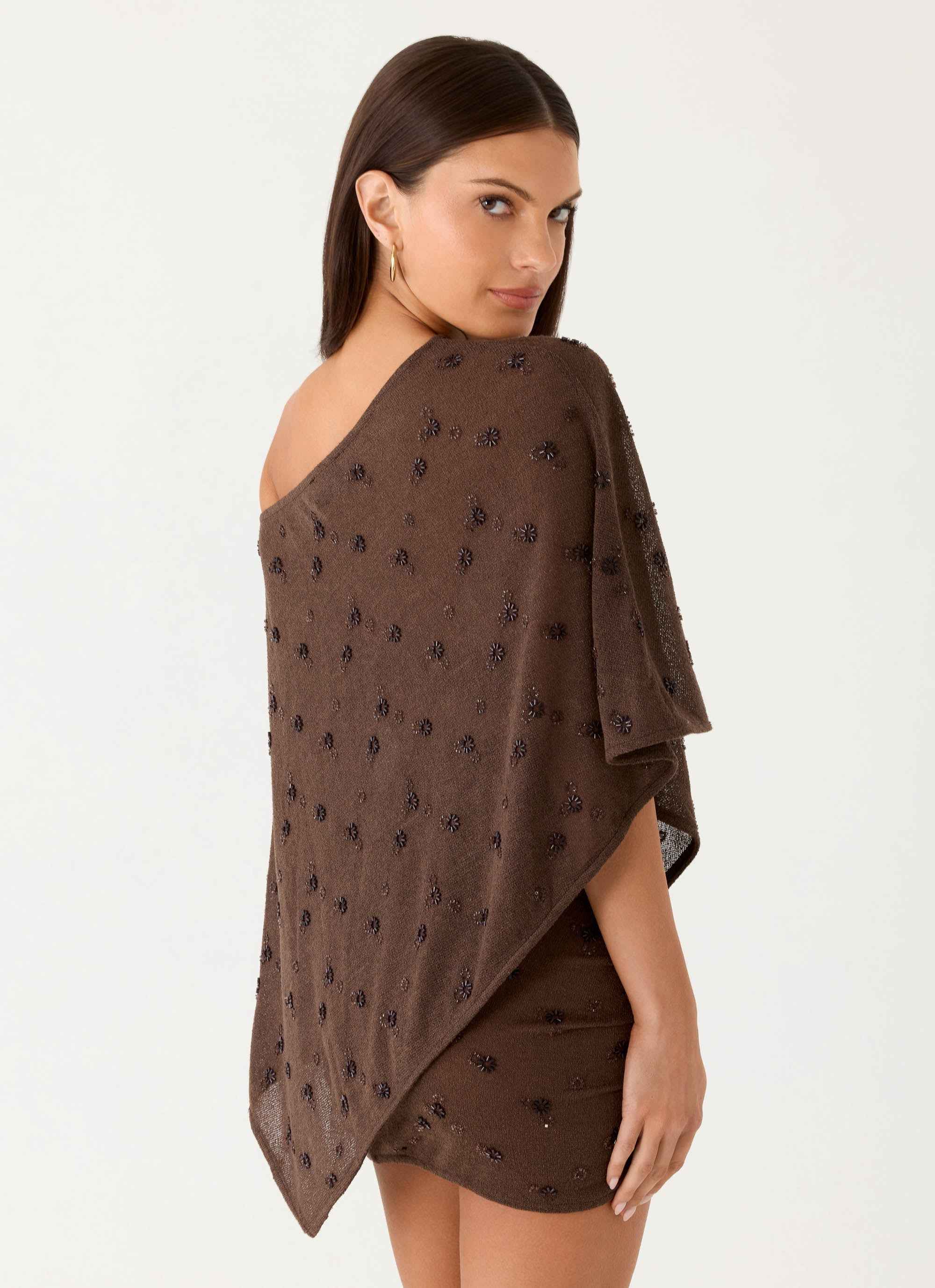 Aizza Midi Cape - Chocolate Beaded Knit