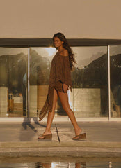Aizza Midi Cape - Chocolate Beaded Knit