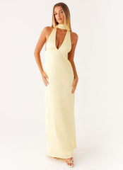 Alicia Maxi Dress - Yellow Satin Halter