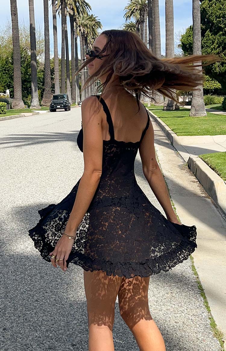 All Mine Lace Ruffled Mini Festival Dress - Black