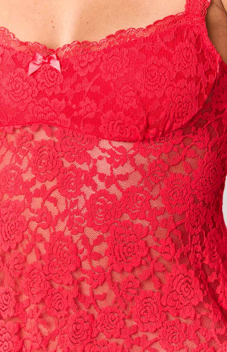 All Mine Lace Sheer Mini Party Dress - Red