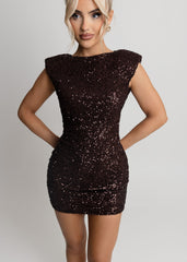 Always Winning Sequin Mini Dress - Brown